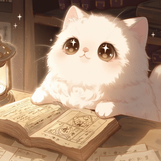 운세냥이 책을 읽으며 리포트를 정리하는 모습